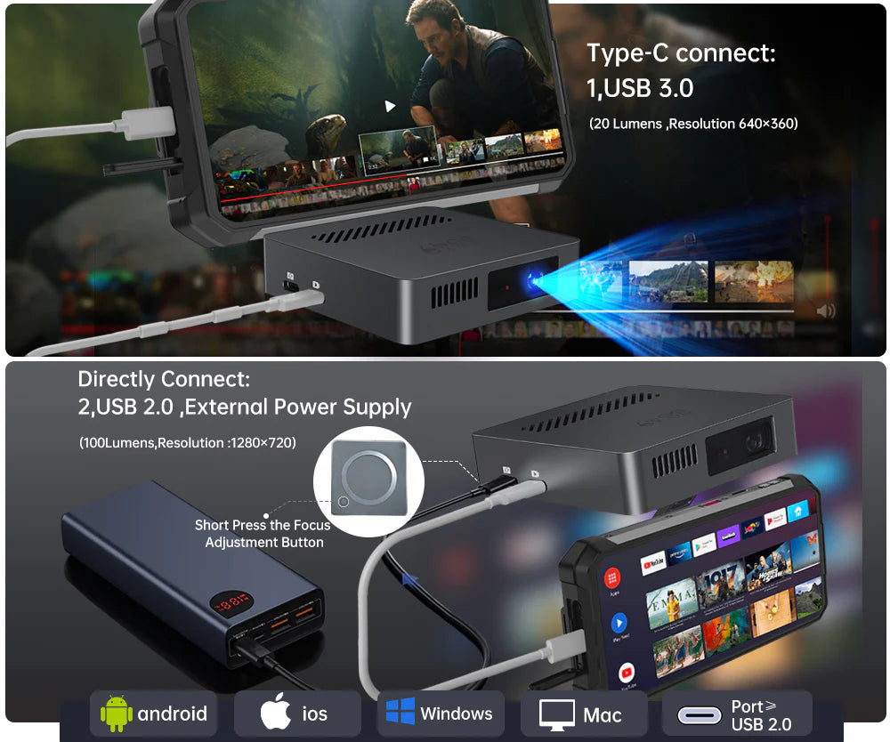 Projector, Upgraded 720P HD for Smartphone/Laptop (No WiFi/Bluetooth)