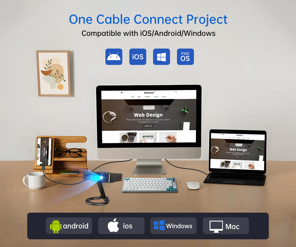 Projector, Upgraded 720P HD for Smartphone/Laptop (No WiFi/Bluetooth)